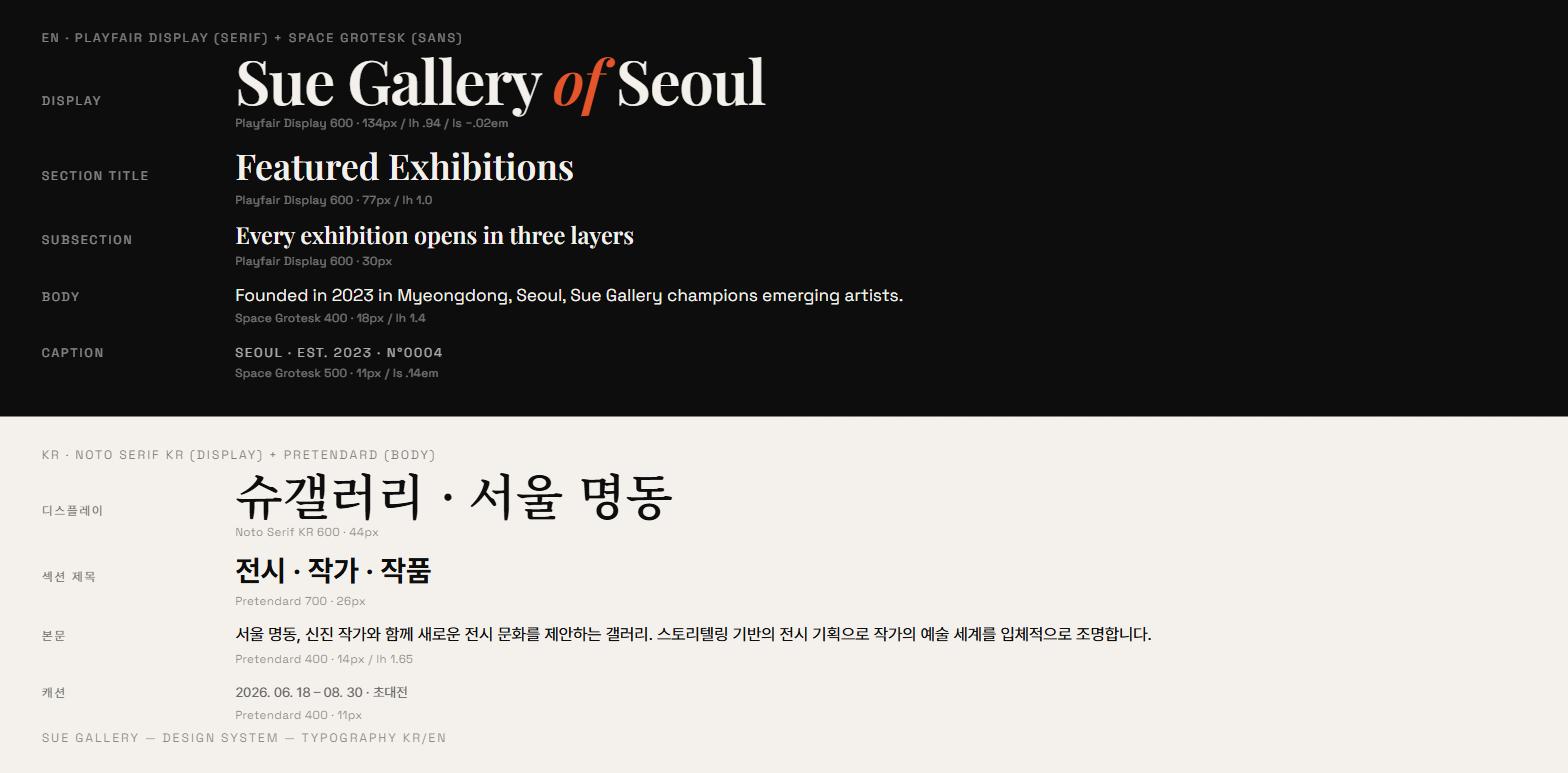 슈갤러리 디자인 시스템 타이포그래피 스케일 KR/EN