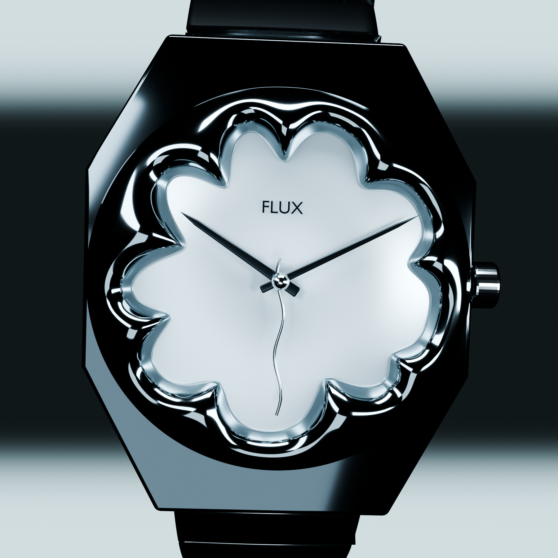 물결 모양 베젤과 시곗바늘을 확대한 FLUX 다이얼